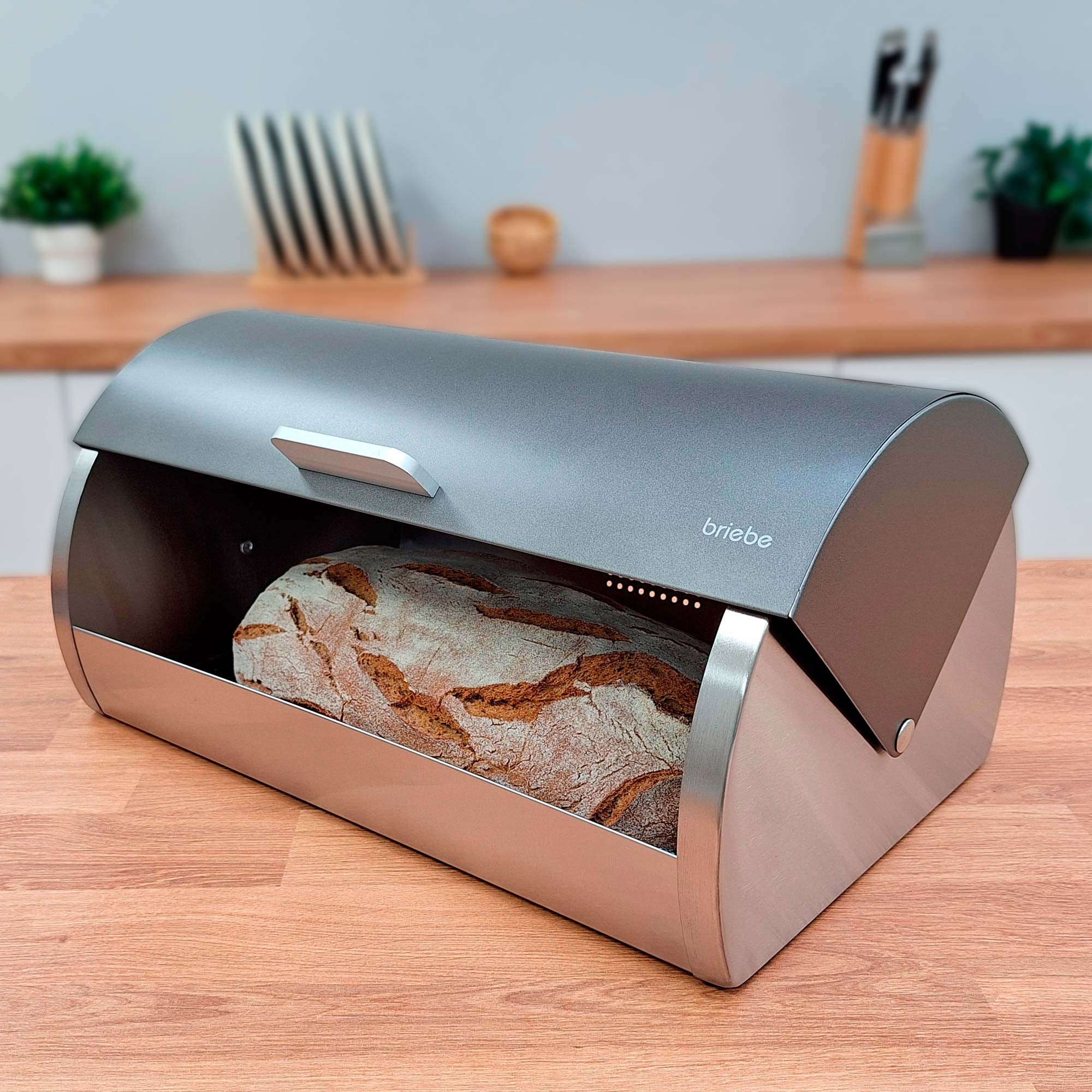 Ensemble Boîte à Pain + 3 Boîtes de Cuisine, Rangement, Acier Inoxydable  Gris/Inox BB1161 - Mathon - 5