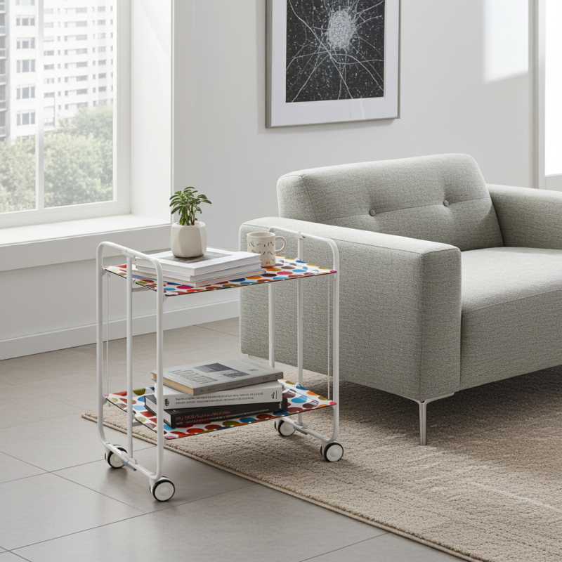 Desserte pliante 2 niveaux avec roulettes – structure blanche, bauhaus Don Hierro - Mathon - 3