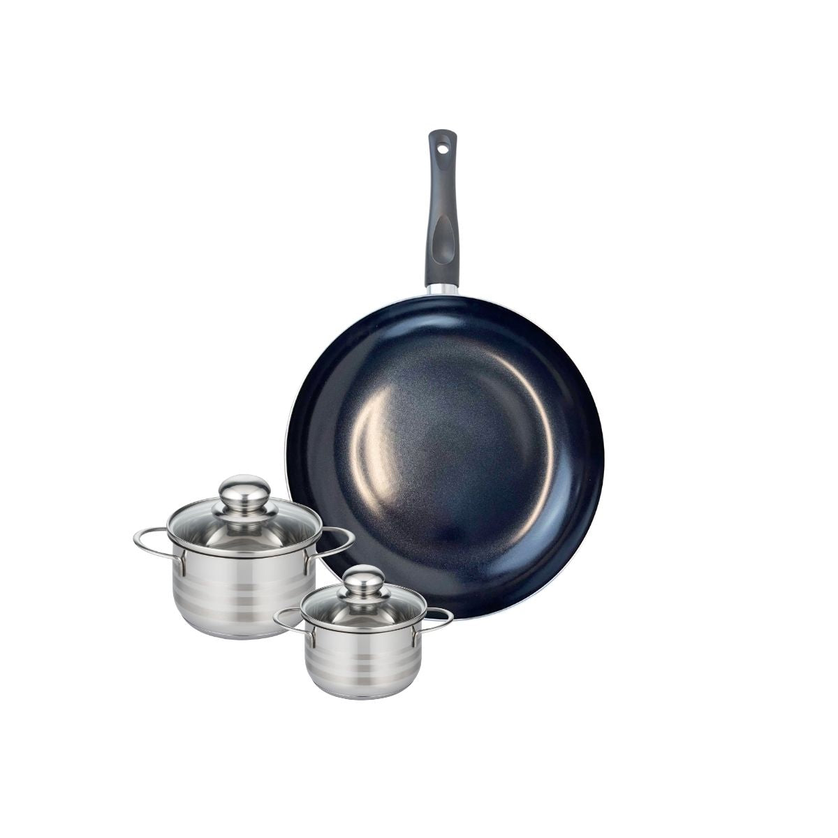 Ensemble de 1 Poêle de cuisson 32 cm et 2 faitouts 12 et 14 cm  Prima Brillant Elo - Mathon - 1