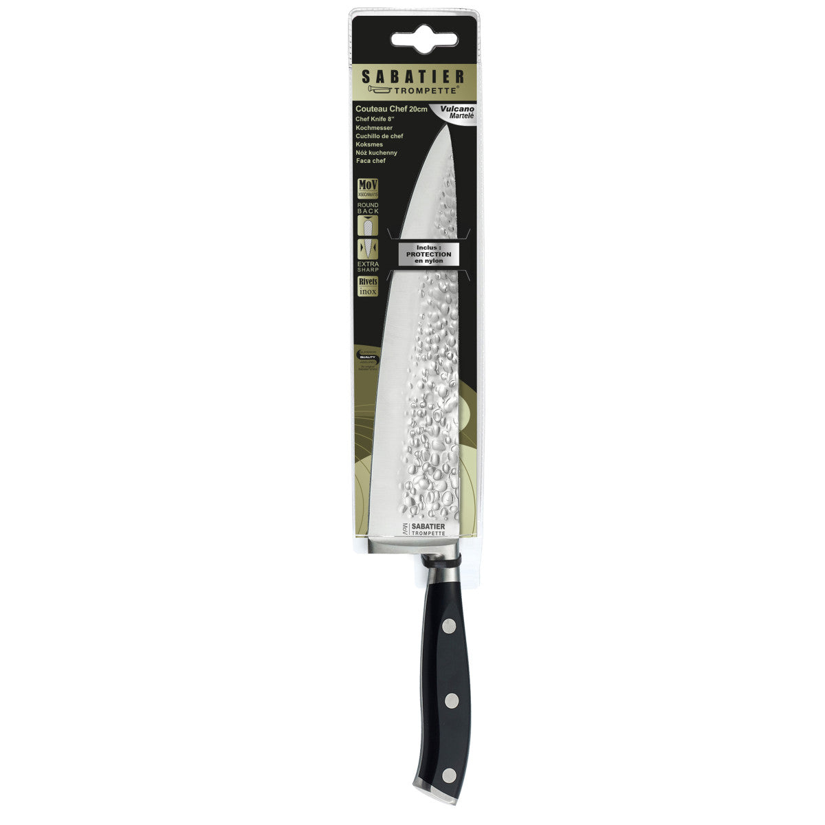 Carbon - Couteau de chef 20 cm martelé avec protection de lame Sabatier Trompette - Mathon - 4