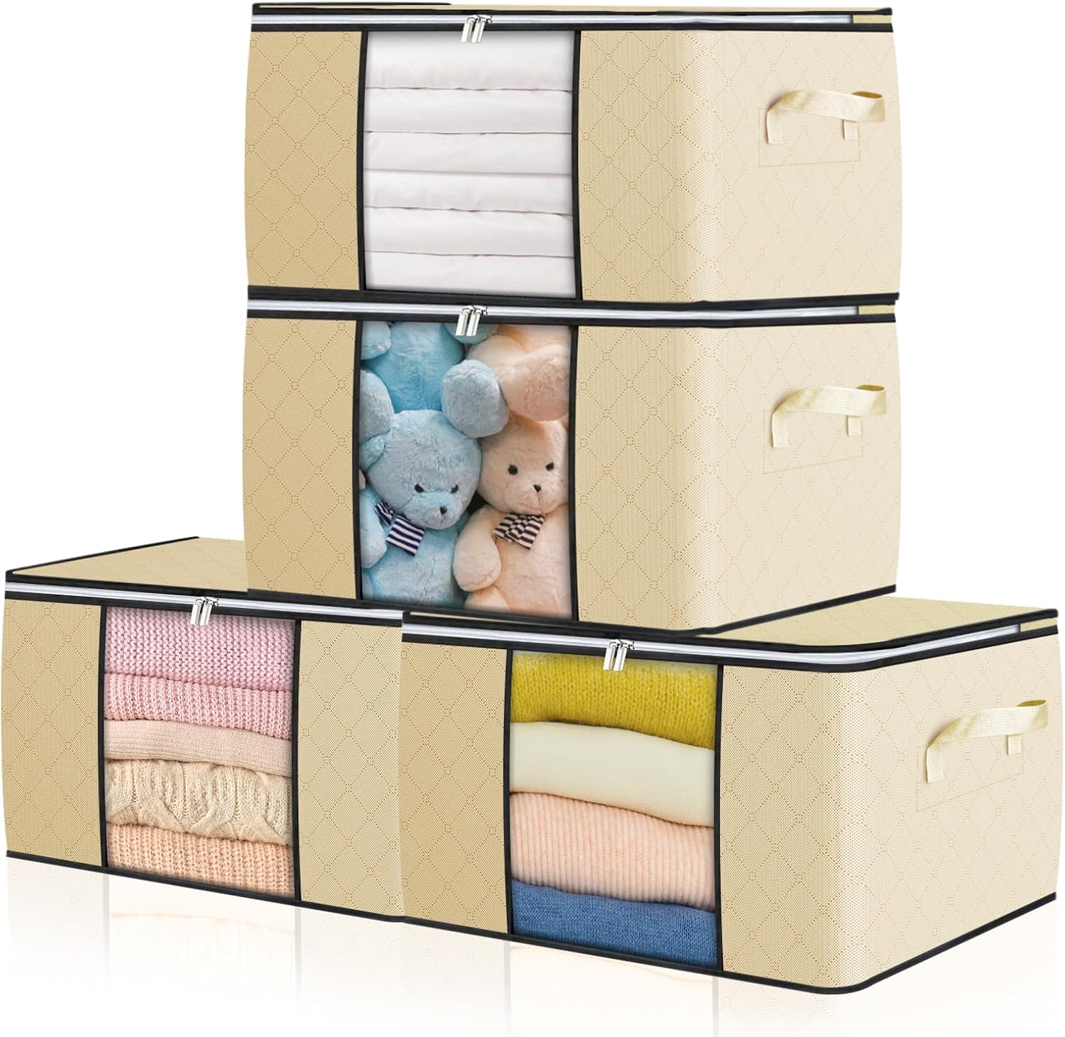 Set de 4 boîtes de rangement sous le lit pliables beige 90 L Vendos85 - Mathon