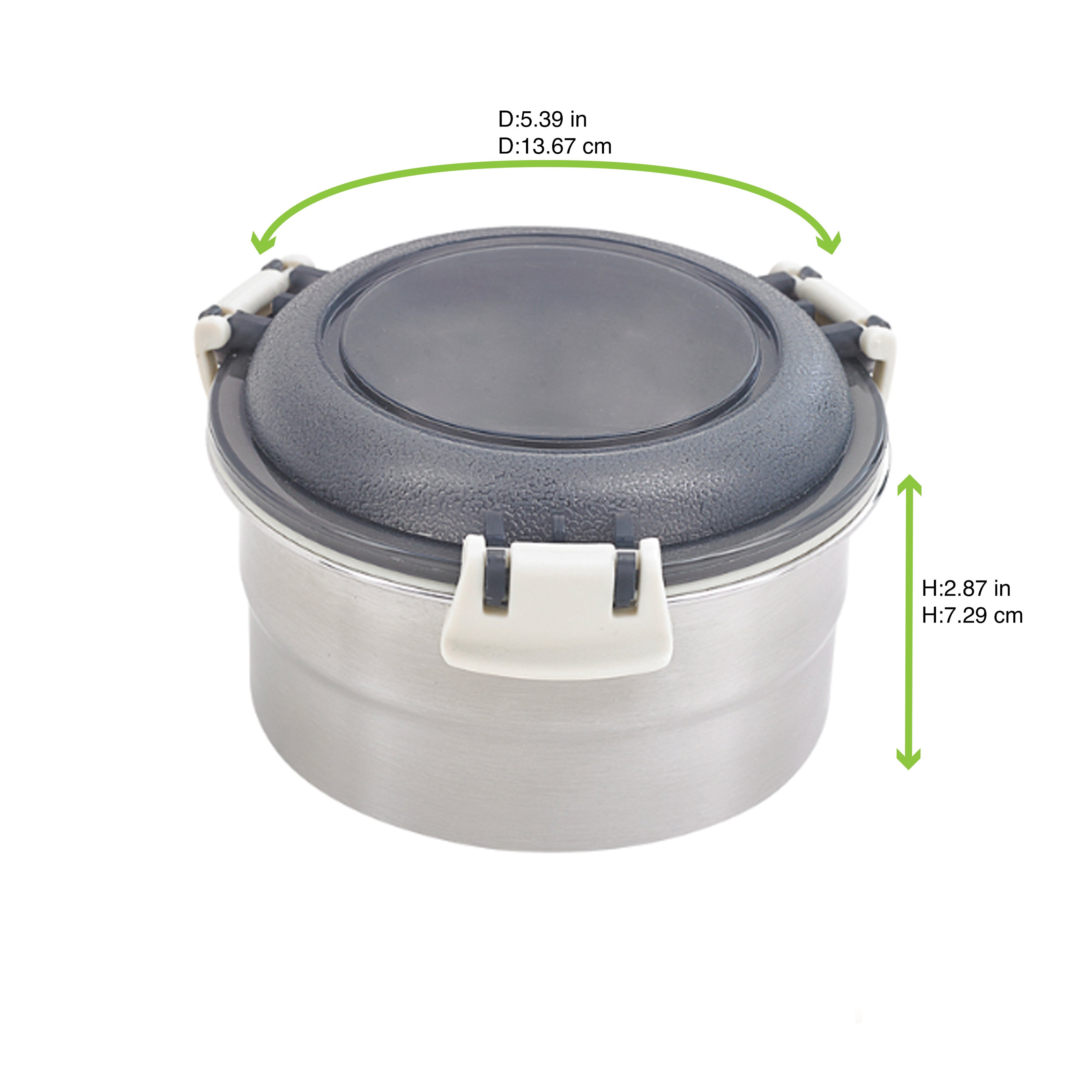 12Pcs - Boite ronde NoxBox en inox avec couvercle en plastique PP noir et fermeture hermétique  H73mm 600ml FirstPack - Mathon - 2