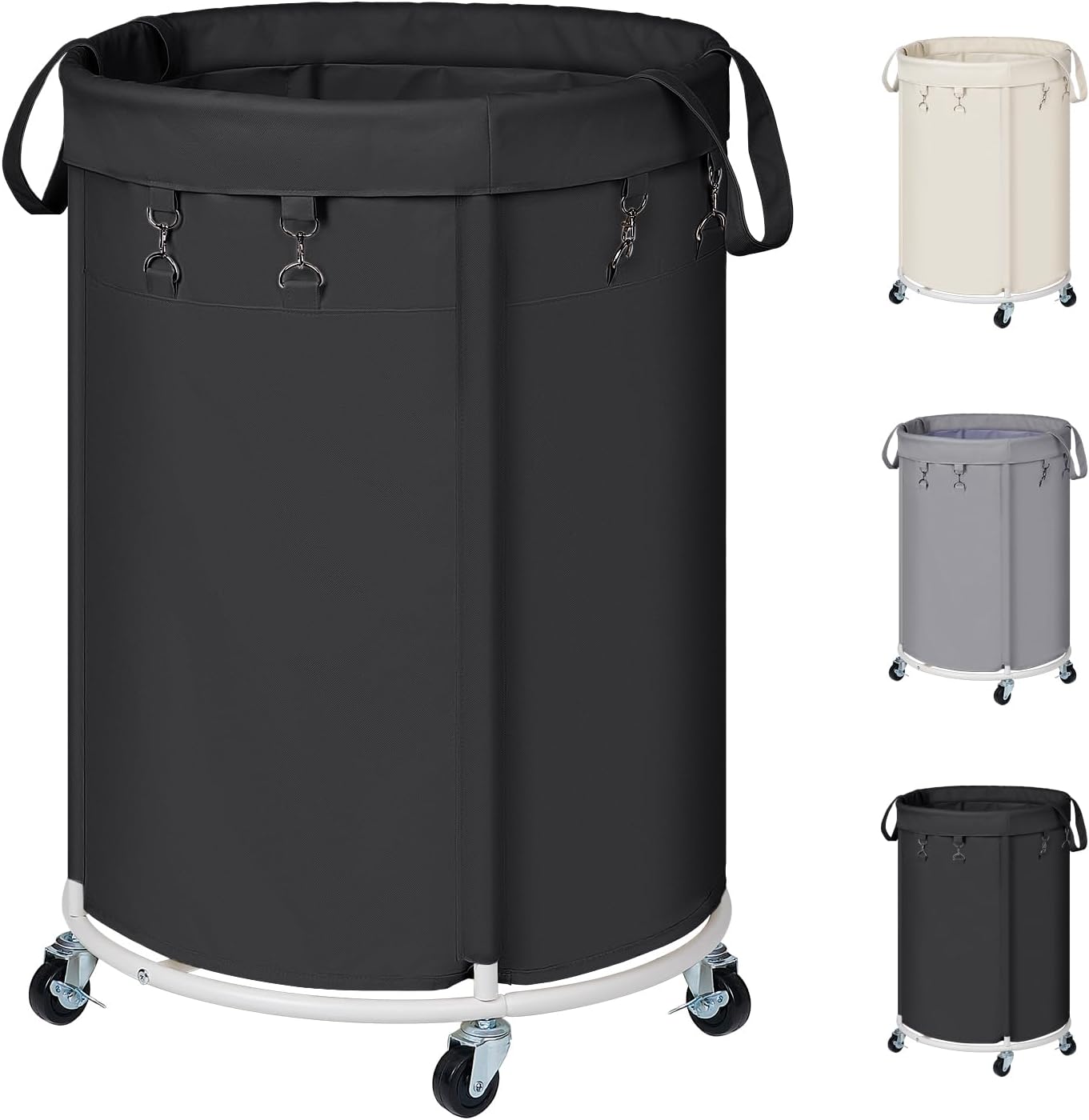 Panier à linge noir 150L rond sur roulettes avec poignée Vendos85 - Mathon