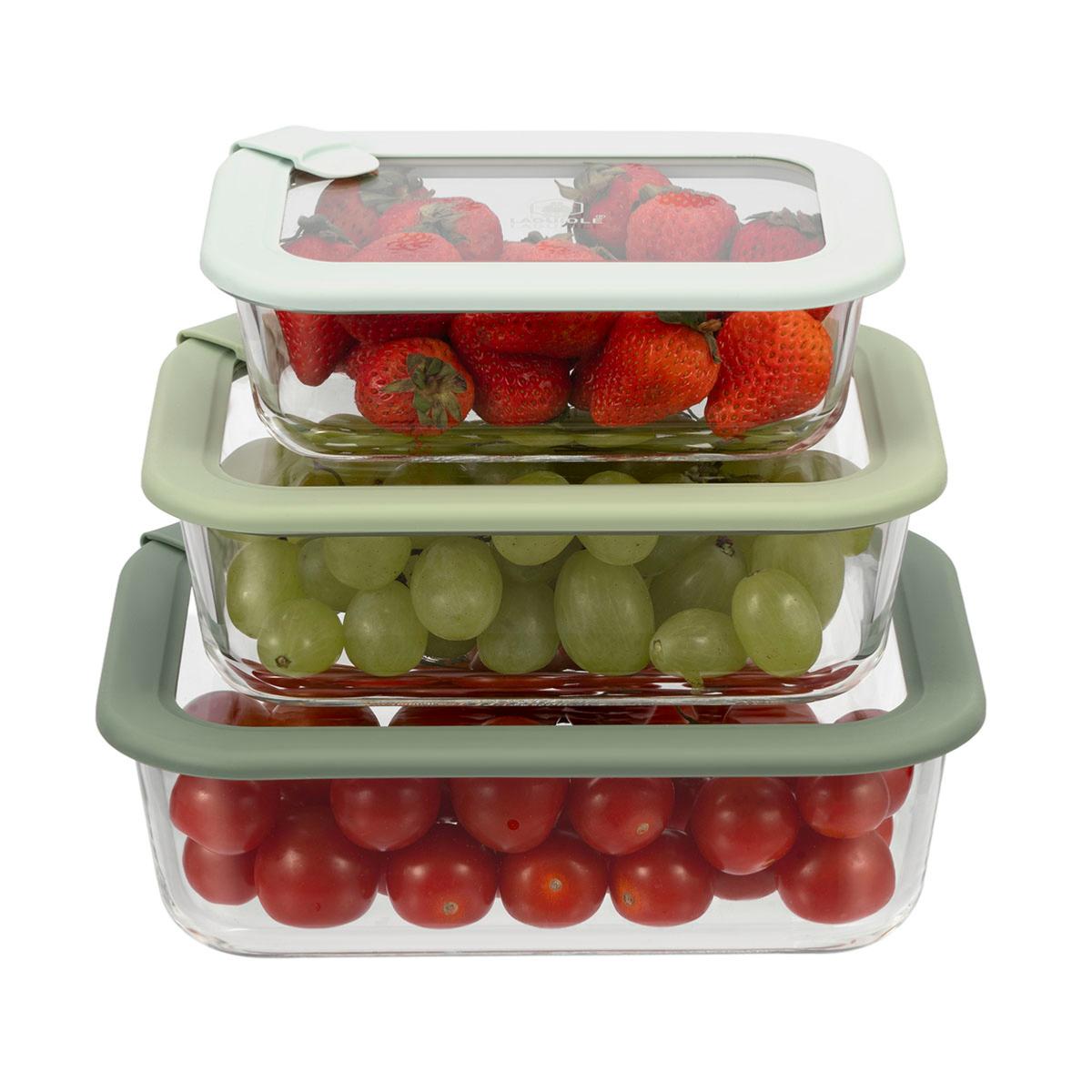 Lot de 3 boîtes en verre rectangulaires avec couvercle 640/1050/1520ml Laguiole Cuisson - Mathon - 2