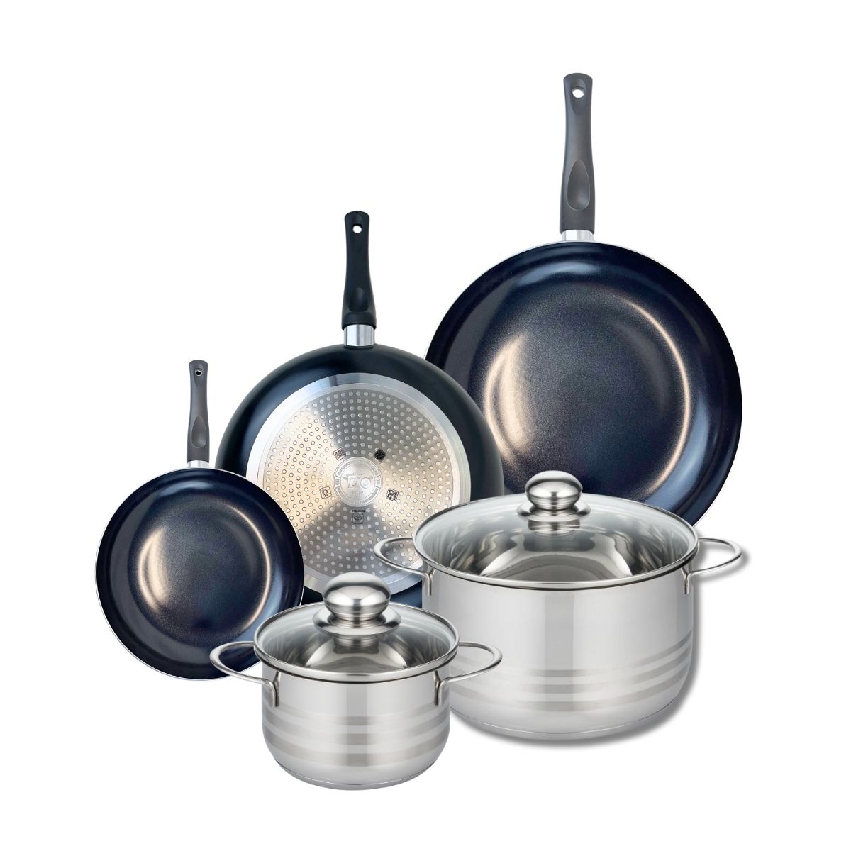 Ensemble de 3 Poêles de cuisson 20, 28 et 32 cm et 2 faitouts 16 et 24 cm  Prima Brillant Elo - Mathon - 1
