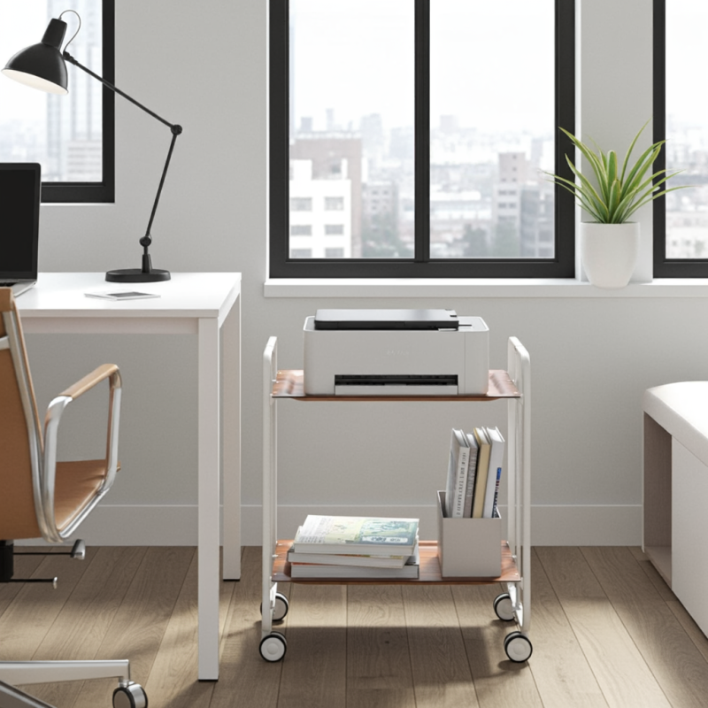 Desserte pliante 2 niveaux avec roulettes – structure blanche, bauhaus Don Hierro - Mathon - 2