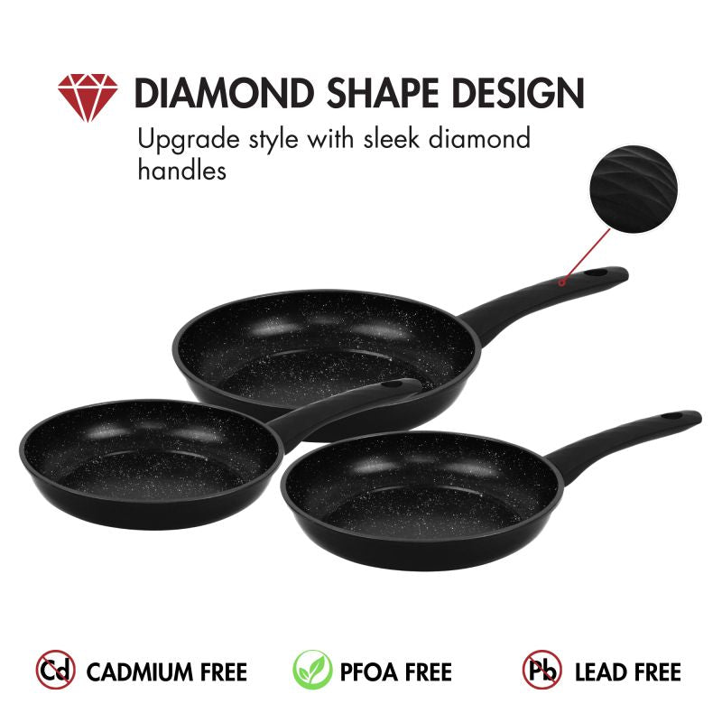 Ensemble de poêles à frire forgées revêtement en marbre Noir  3 pièces Herzberg HG04746-BLK Herzberg - Mathon - 5