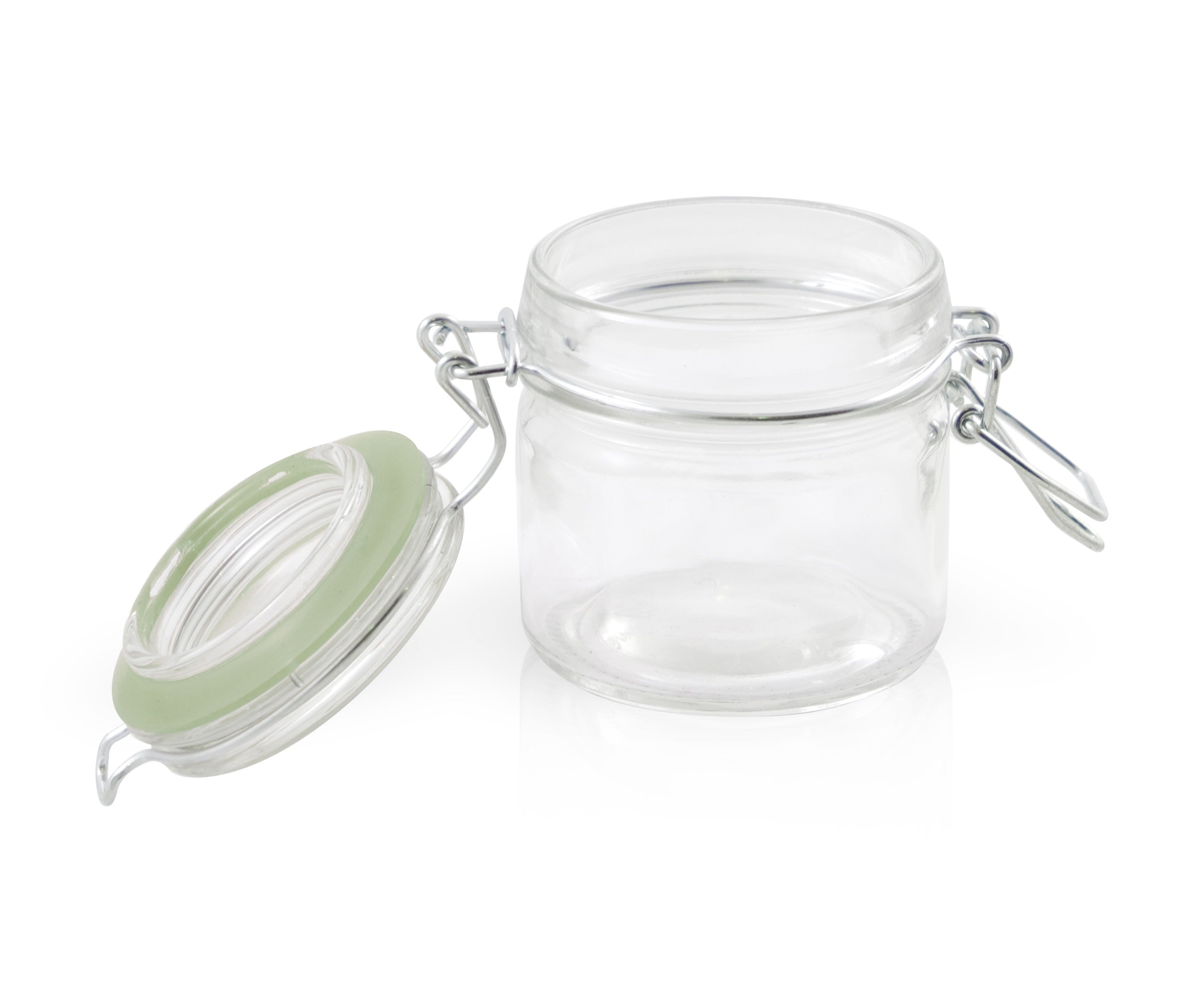 12Pcs - Mini bocal en verre avec joint silicone vert clair   H71,5mm 100ml FirstPack - Mathon - 1