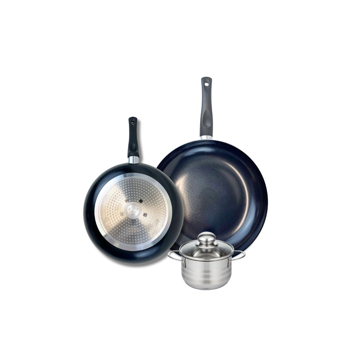 Ensemble de 2 Poêles de cuisson 24 et 28 cm et 1 faitout 12 cm  Prima Brillant Elo - Mathon - 1