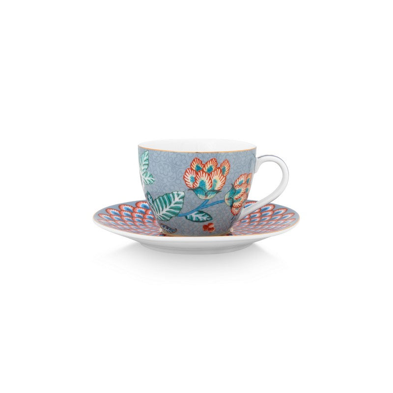 Lot de 6 Paires tasses  café (6 tasses + 6 sous-tasses) Flower Festival Bleu clair 120ml Pip Studio - Mathon