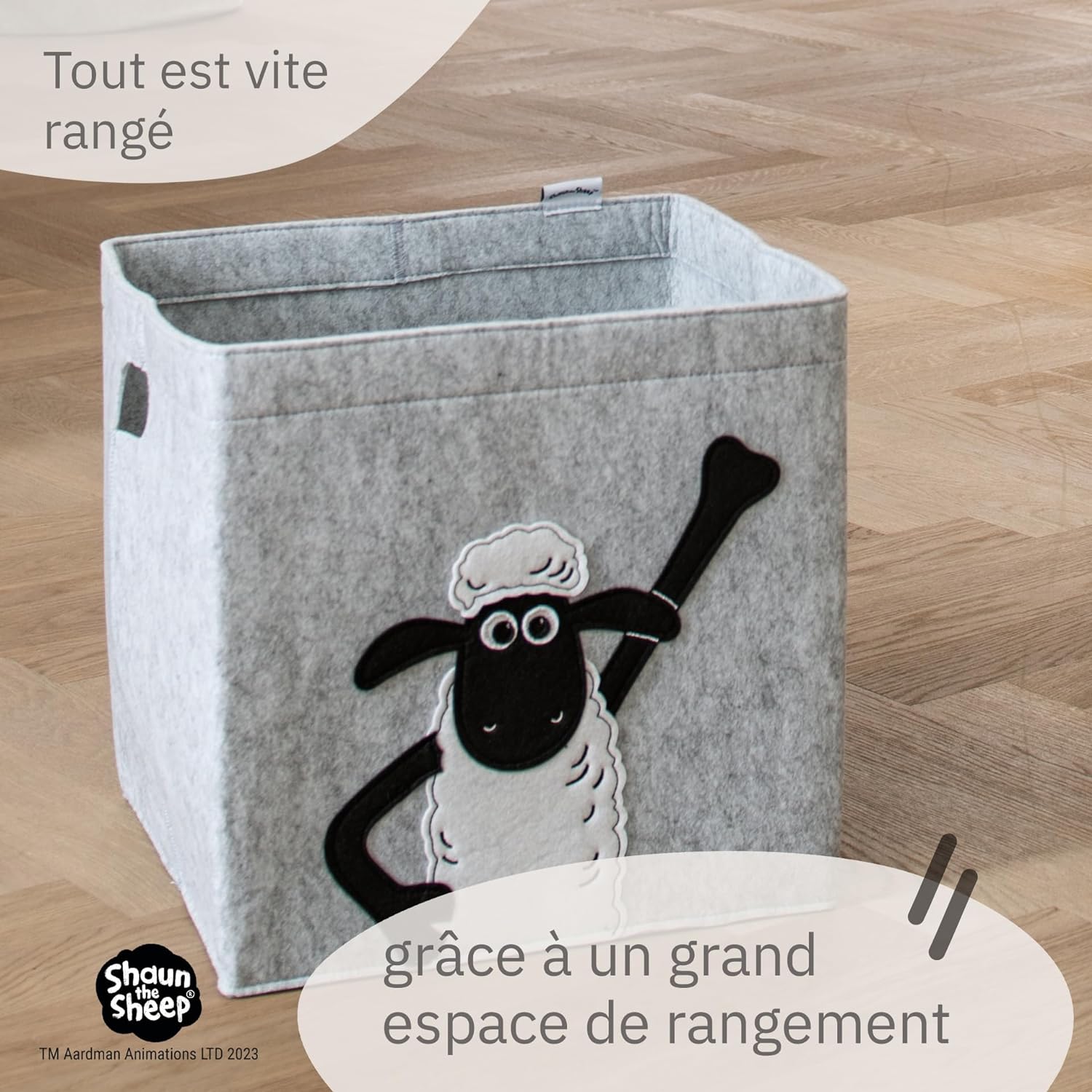Boîte de rangement en feutre compatible Kallax Shaun poing levé Lifeney Shaun le mouton Fackelmann - Mathon - 5