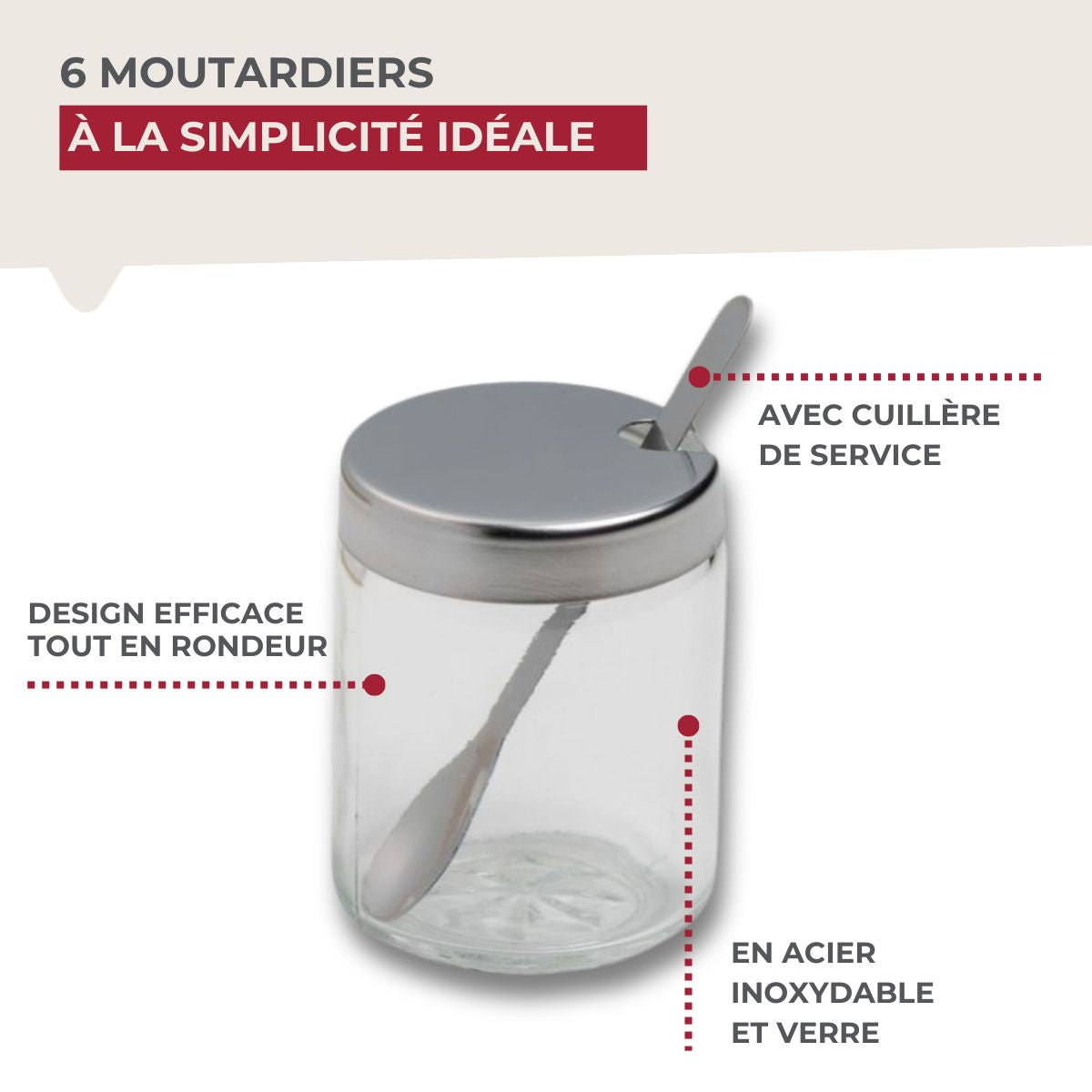 Lot de 6 pots à moutarde avec cuillère Fackelmann - Mathon - 8
