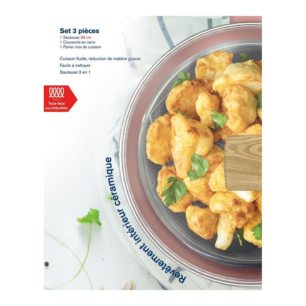 Sauteuse - Tous Feux Dont Induction -   - Am0333 - Revetement Céramique - ø 24 Cm - Avec Couvercle Et Panier Inox Arthur Martin - Mathon - 3