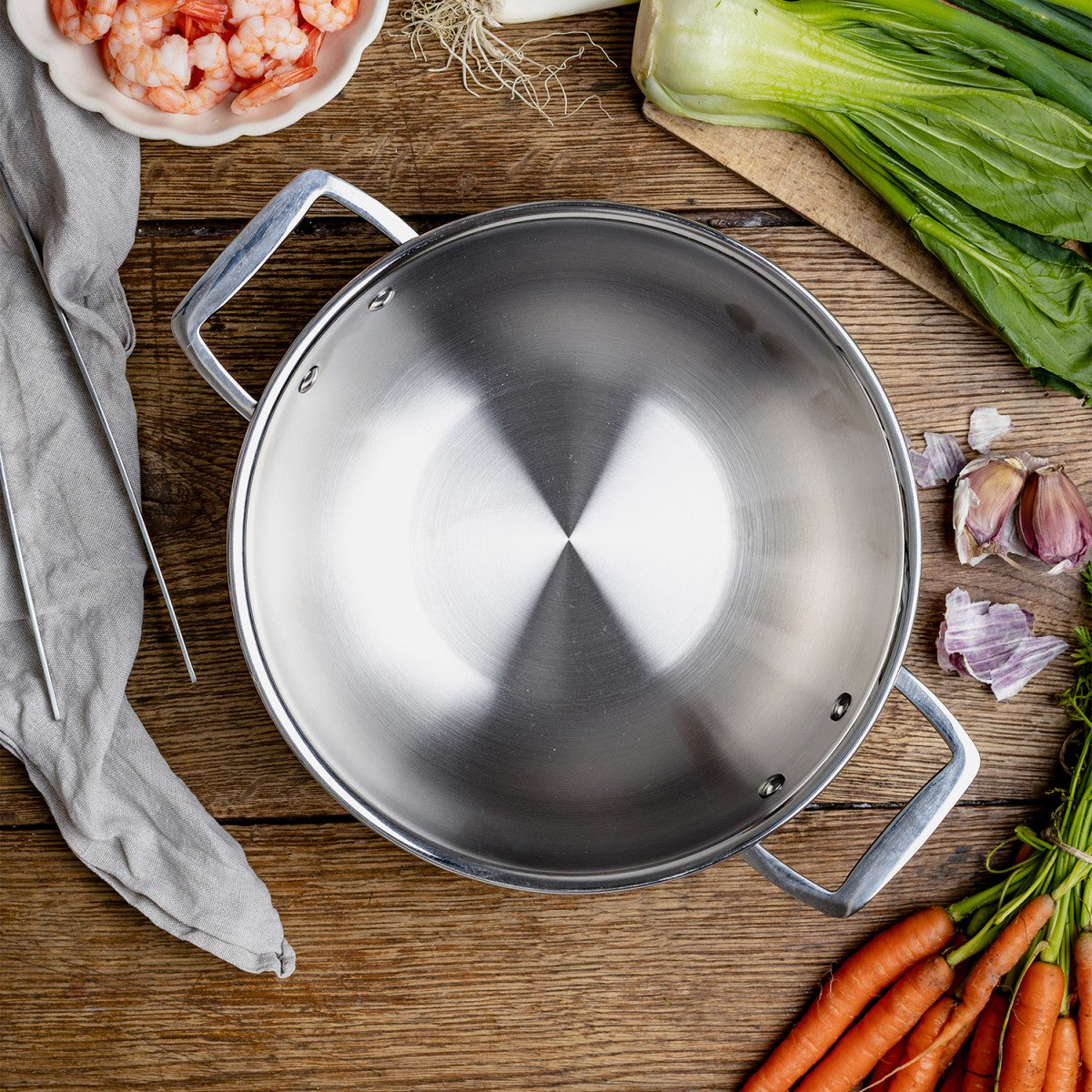 Wok en inox à 2 anses fixes 32cm Cristel - Mathon - 2