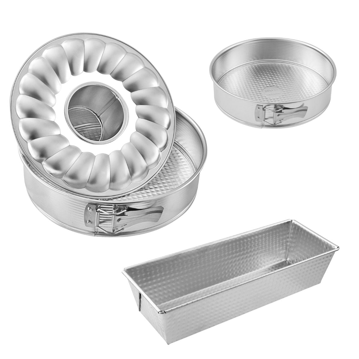 Ensemble de 3 moules à gâteaux avec moule à cake 30 cm + moule manqué 18 cm + moule à manqué et savarin 26 cm Zenker Silver Zenker - Mathon - 1