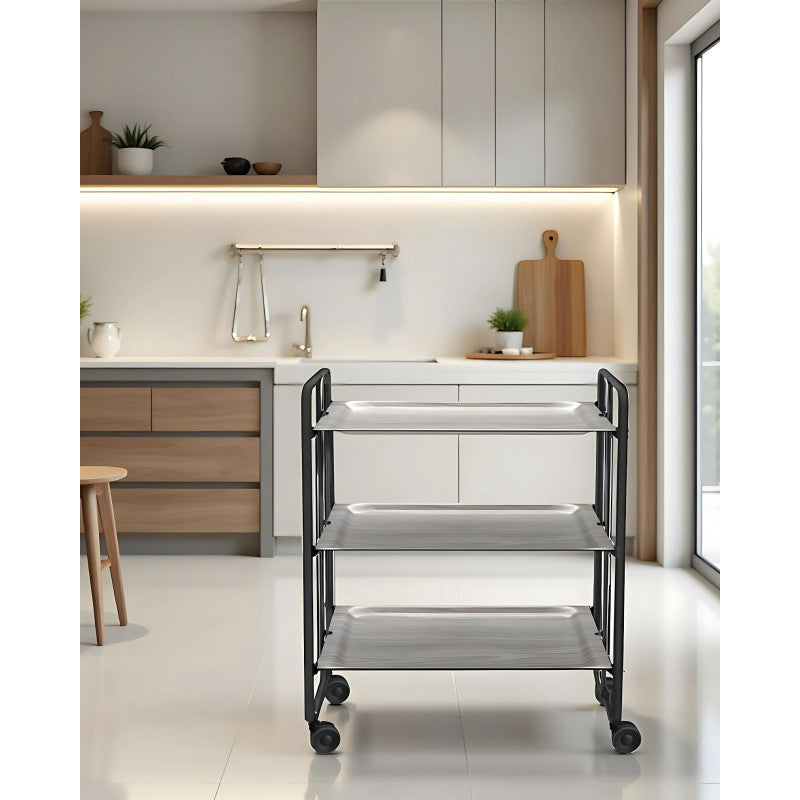 Desserte pliante 3 niveaux avec roulettes – structure noire, bauhaus Don Hierro - Mathon - 3