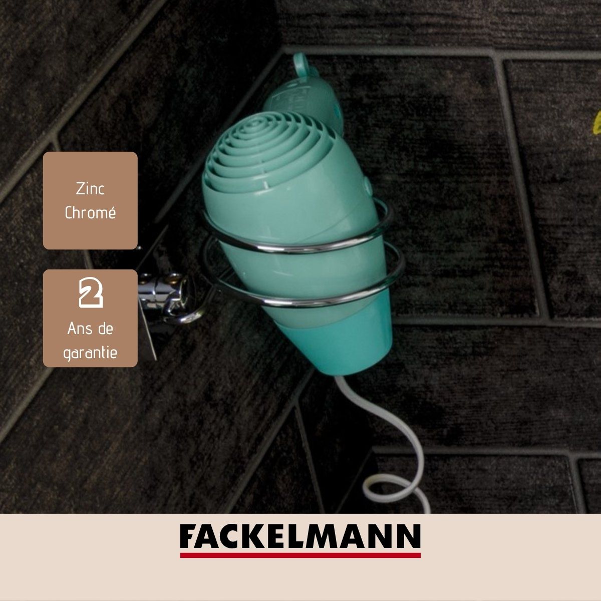 Support sèche cheveux en zinc gris chromé  Mare Fackelmann - Mathon - 4