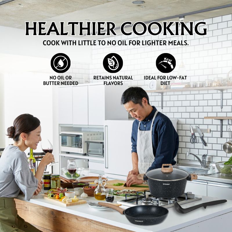 Batterie de cuisine 15 pièces avec revêtement en granit et manche en bois Noir Herzberg HGWDMRB15-BLK Herzberg - Mathon - 5