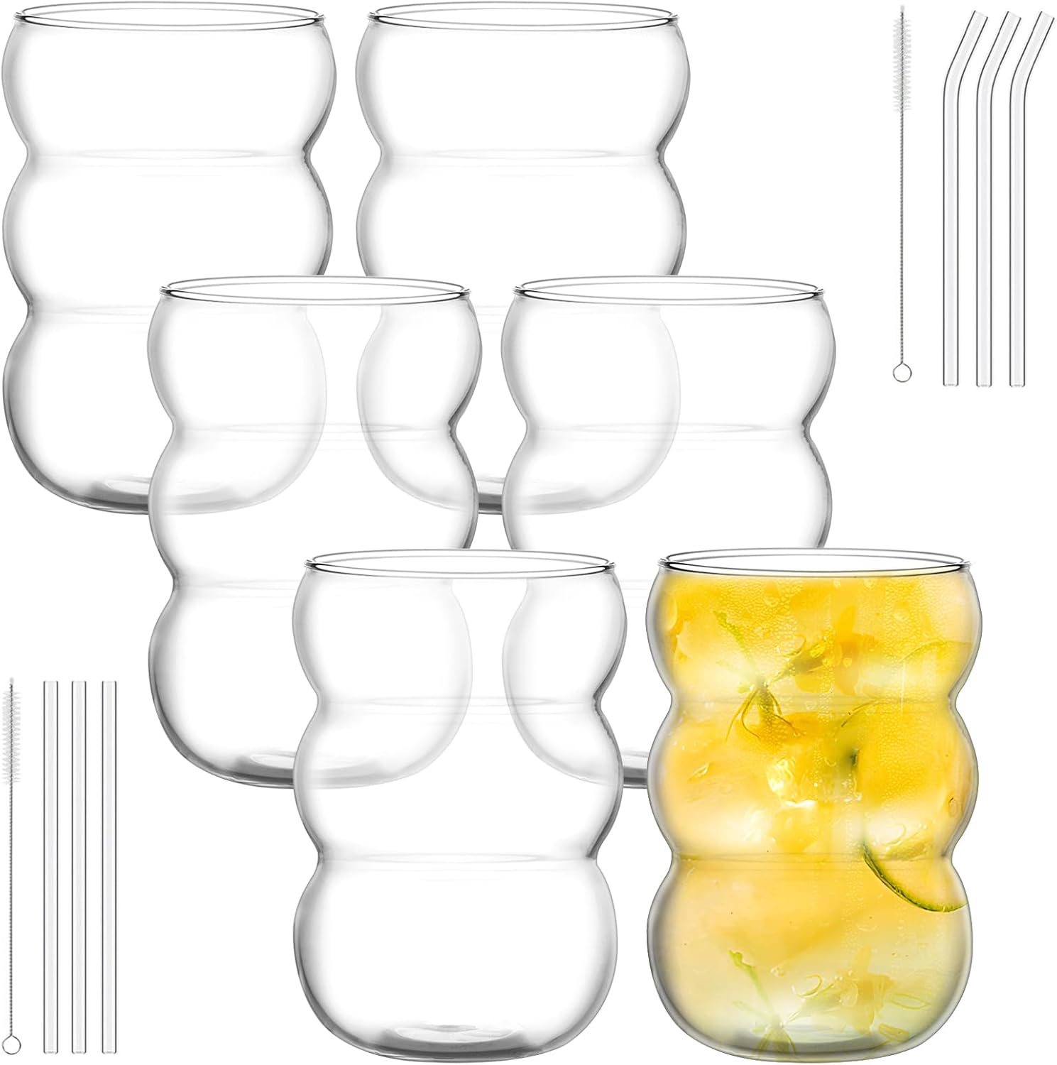 Ensemble 6 Verres Cannelés 550 ml avec Pailles Vendos85 - Mathon