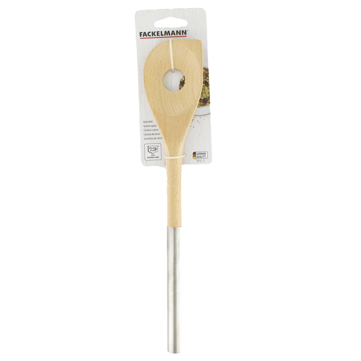 Cuillère en bois biseautée avec un trou manche inox 34 cm  Boissellerie Fackelmann - Mathon - 6