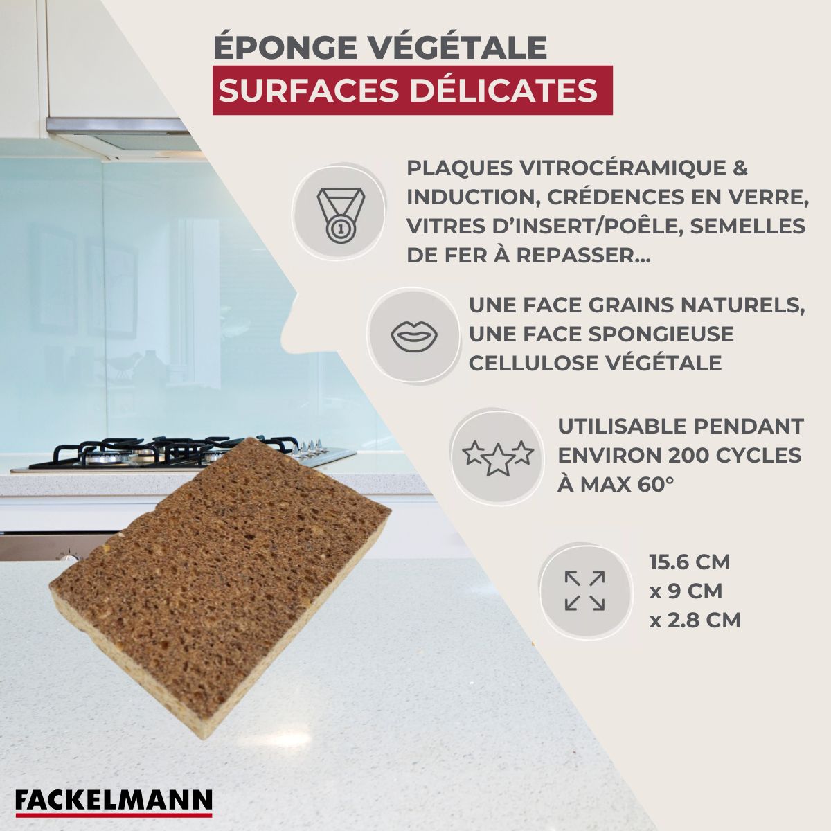 Éponge Végétale Multi-Surfaces fragiles  Tecno Fackelmann - Mathon - 3