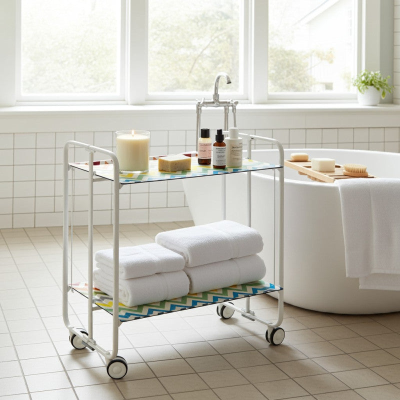 Desserte pliante 2 niveaux avec roulettes – structure blanche, bauhaus Don Hierro - Mathon - 2