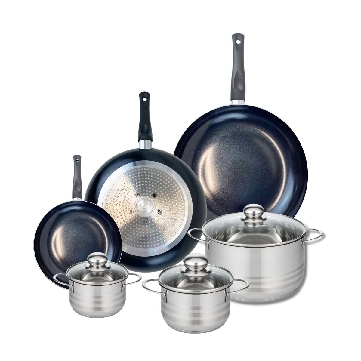 Ensemble de 3 Poêles de cuisson 20, 28 et 32 cm et 3 faitouts 12, 14 et 20 cm  Prima Brillant Elo - Mathon - 1