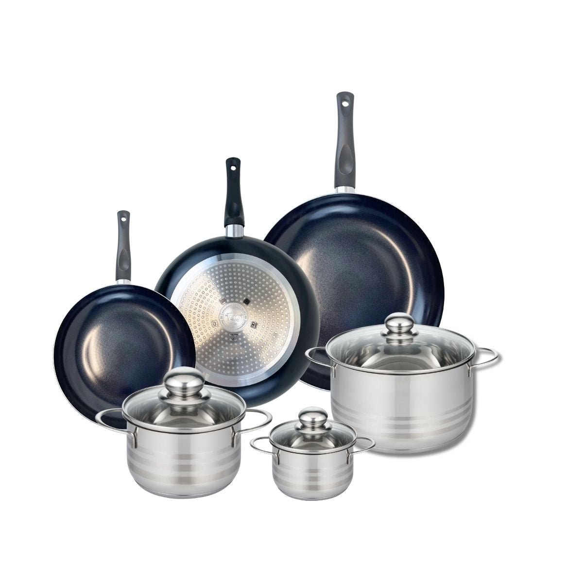 Ensemble de 3 Poêles de cuisson 20, 24 et 28 cm et 3 faitouts 12, 16 et 20 cm  Prima Brillant Elo - Mathon - 1