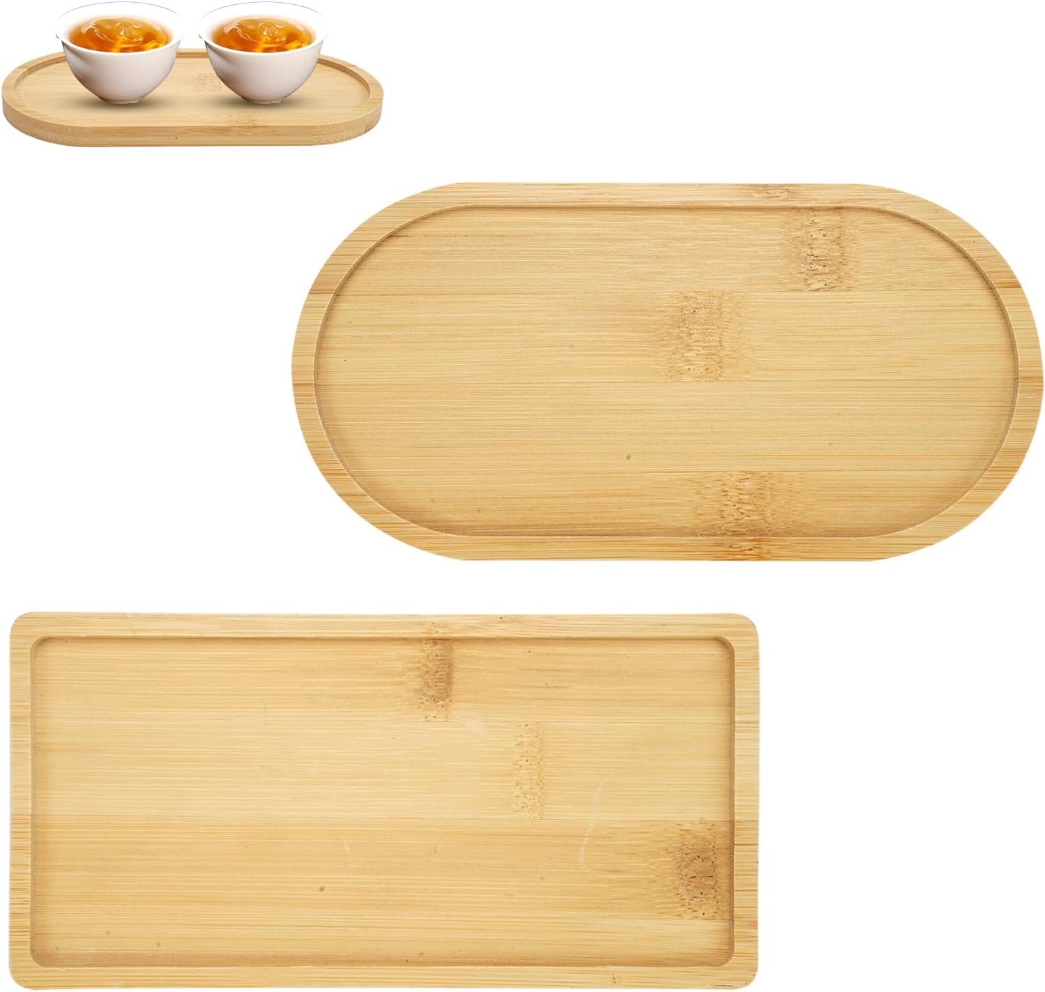 Lot de 2 plateaux bois bambou ovale et rectangulaire Vendos85 - Mathon