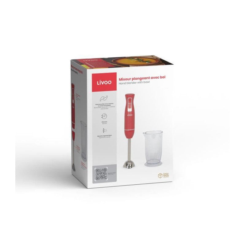 Mixeur Plongeant - Livoo - Dop245r - 400w - 2 Vitesses - Bol Gradué 700 Ml - 2 Lames En Acier Inoxydable Livoo - Mathon - 5