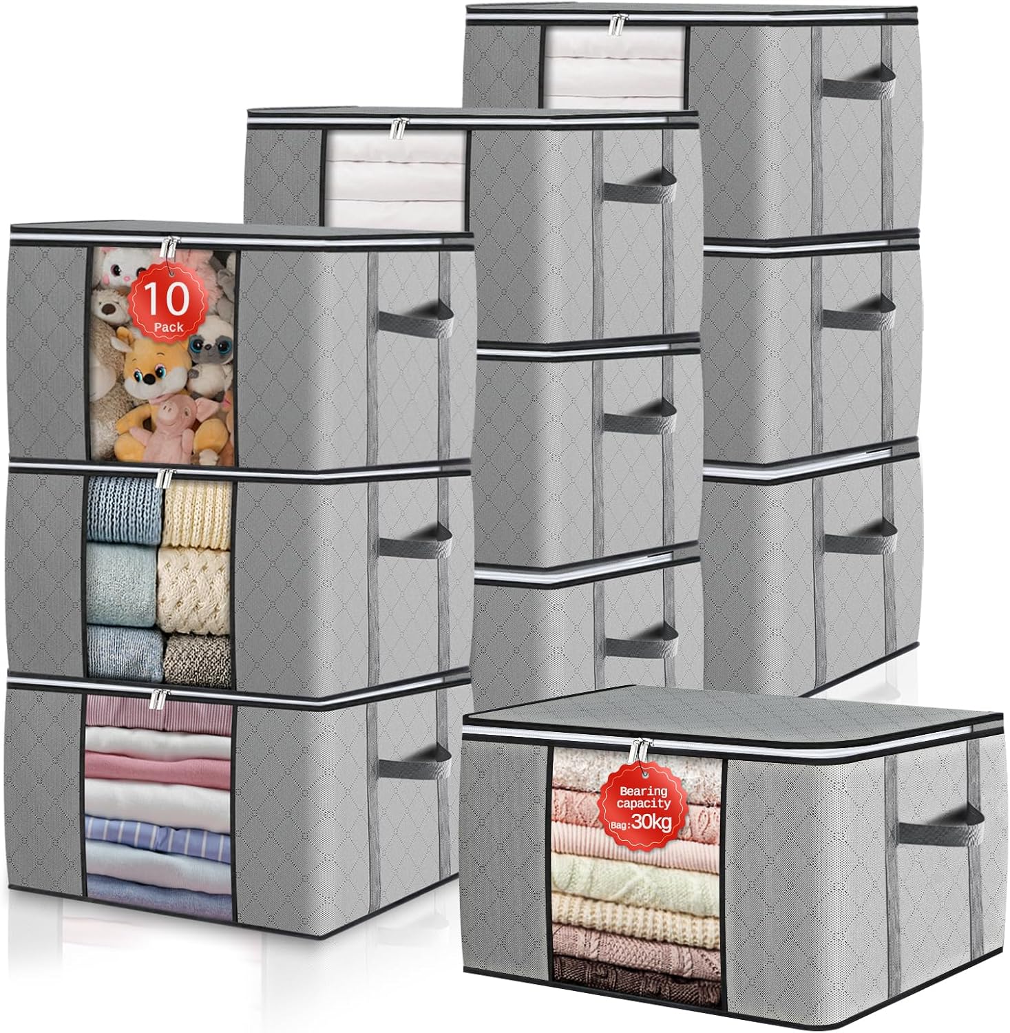 Set de 10 boîtes de rangement sous le lit pliables gris 90 L Vendos85 - Mathon