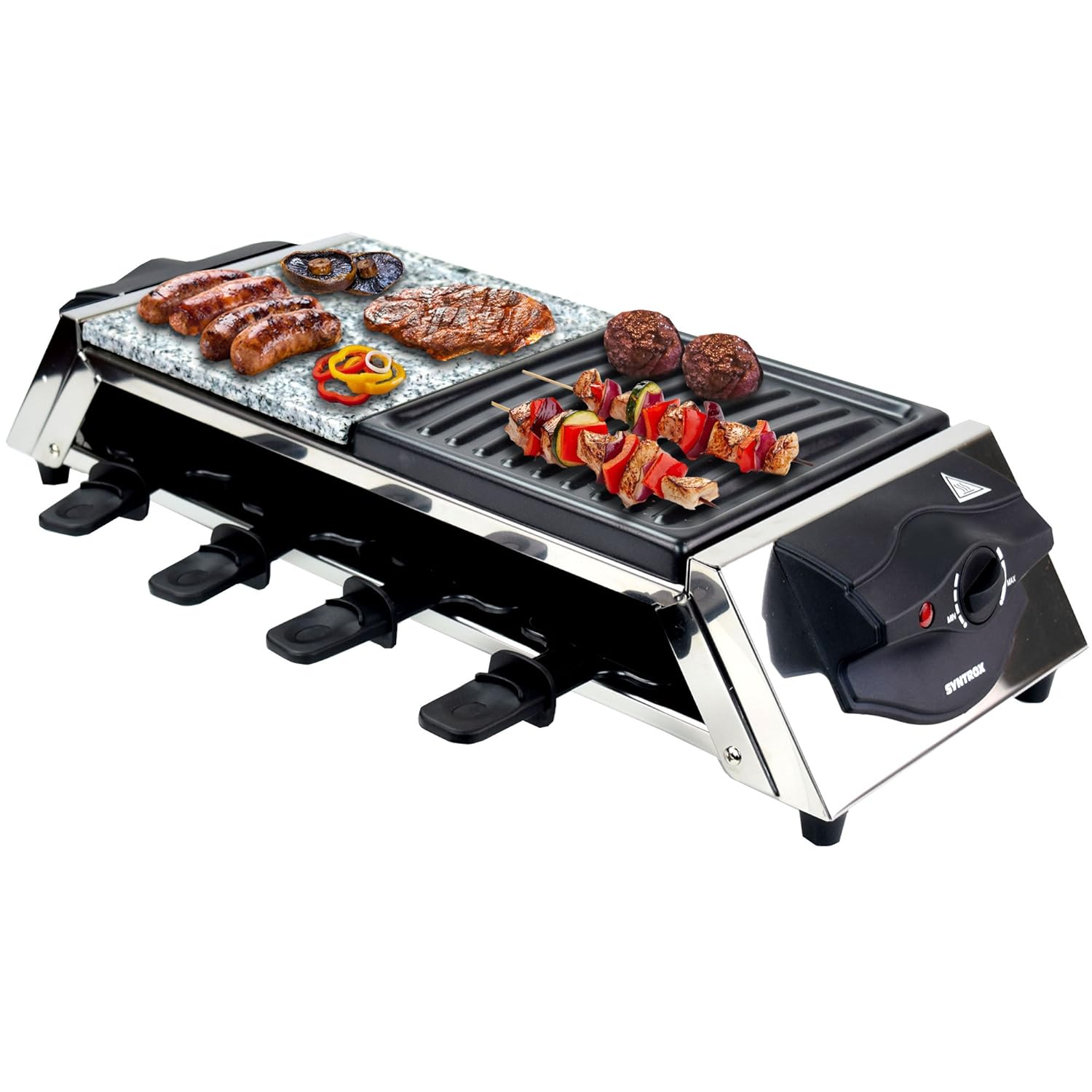 Raclette en acier inoxydable pour 8 personnes avec plaque de cuisson et pierre chaude Syntrox - Mathon