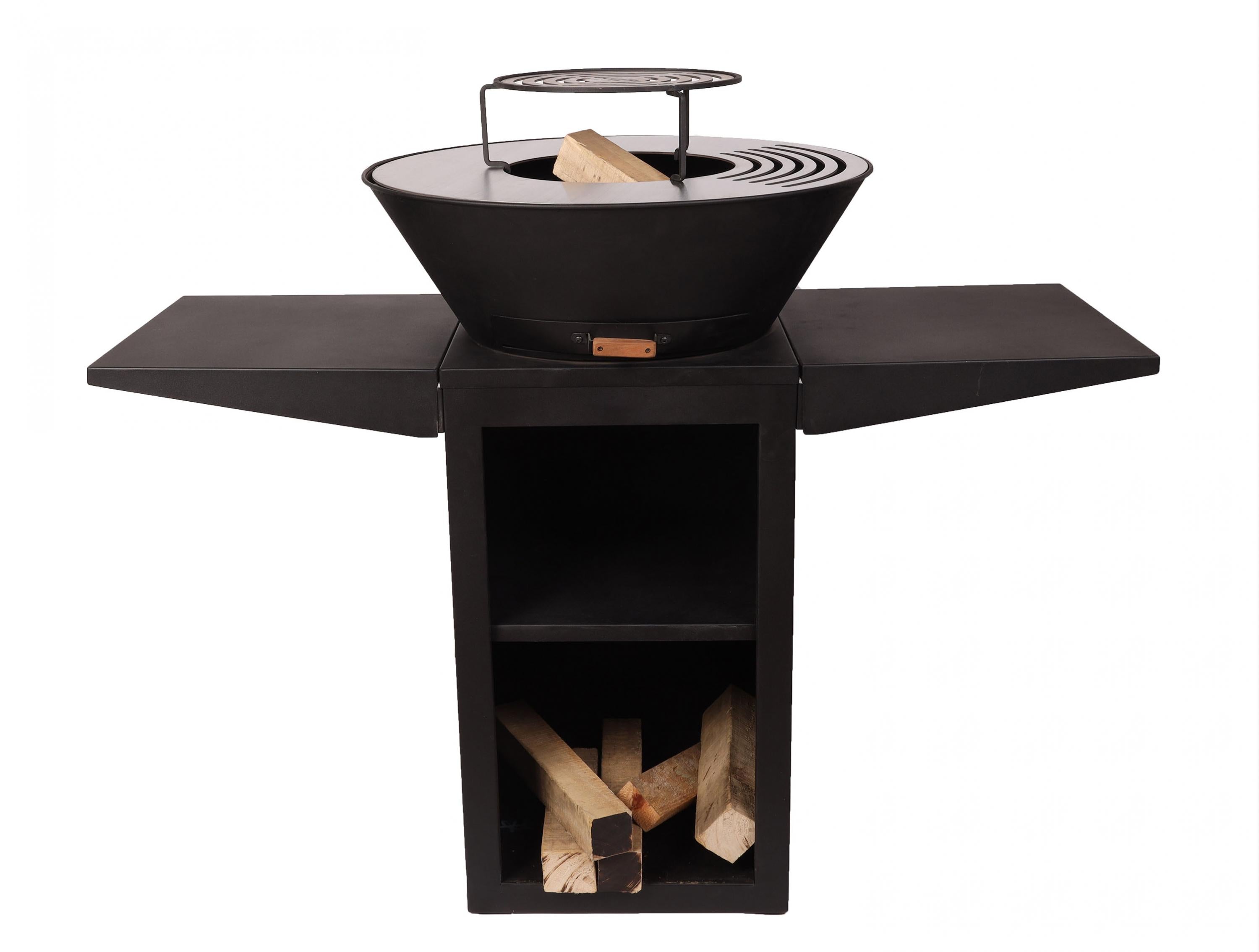 Barbecue avec plaque ronde, grill et support Purline - Mathon - 5