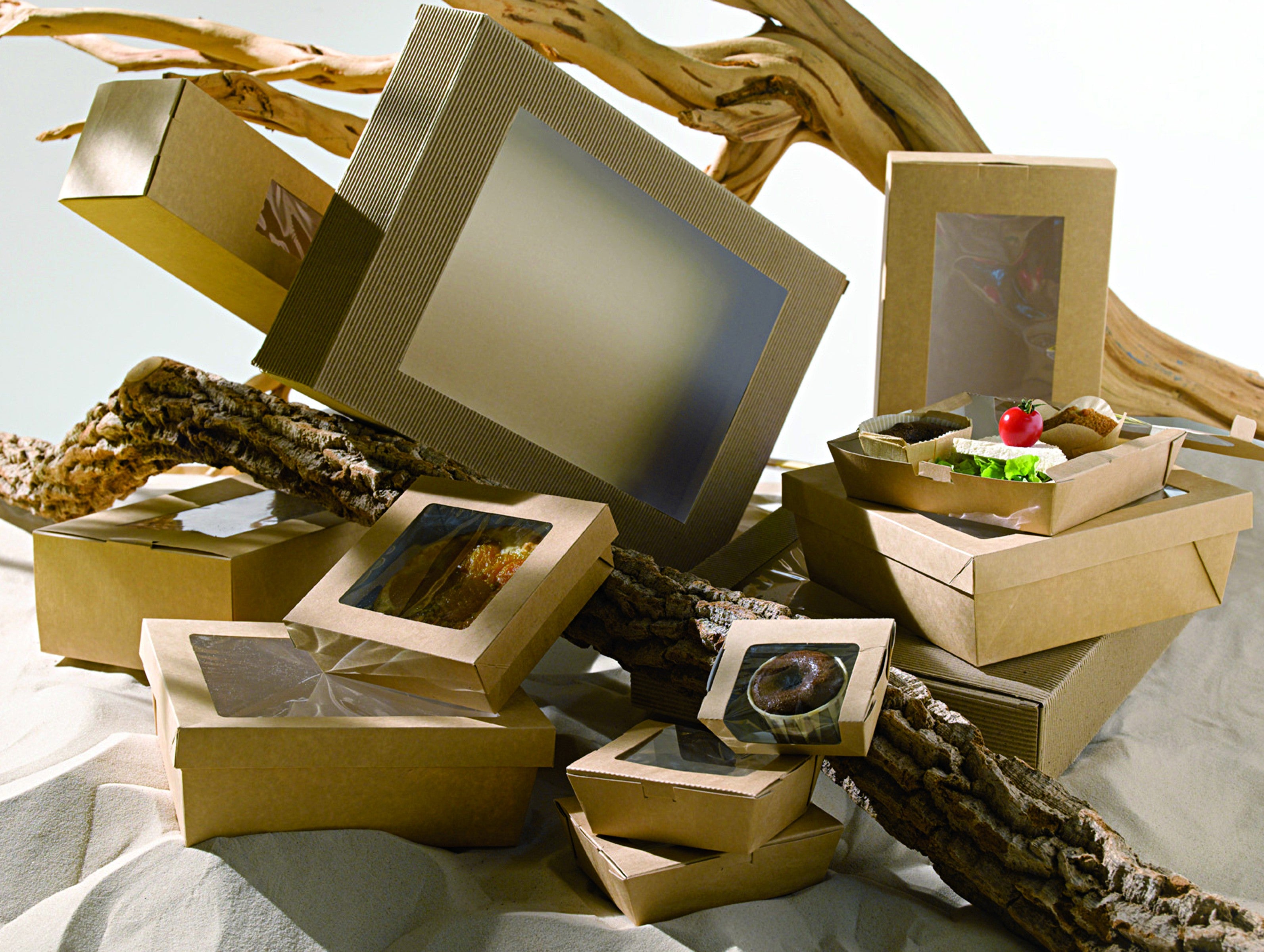 25Pcs - Boite "Kray" carrée carton brun avec couvercle à fenêtre  115x115x40mm 350ml FirstPack - Mathon - 4