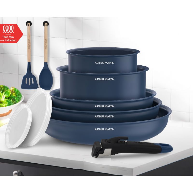 Batterie de cuisine 10 pièces poignée amovible Bleu Arthur Martin AM6455 Arthur Martin - Mathon - 2