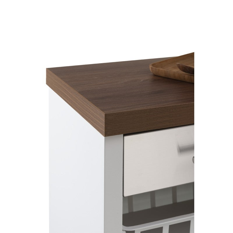 Desserte de cuisine KARA, blanc-inox-Bois Cerisier Don Hierro - Mathon - 3