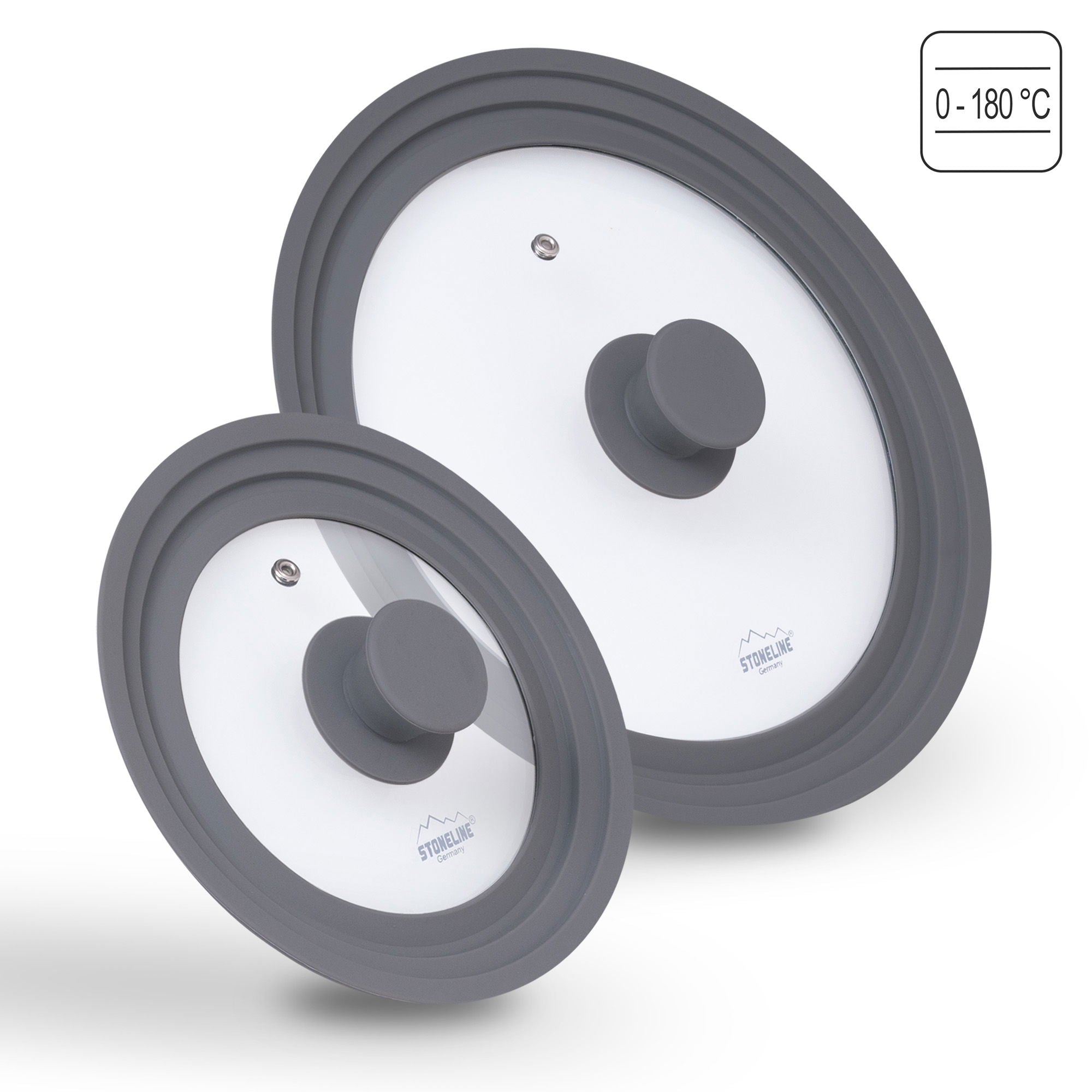 Lot de couvercles en verre universels, 2 pcs, avec rebord en silicone, pour 16/18/20 cm et 24/26/28 cm Stoneline - Mathon - 2