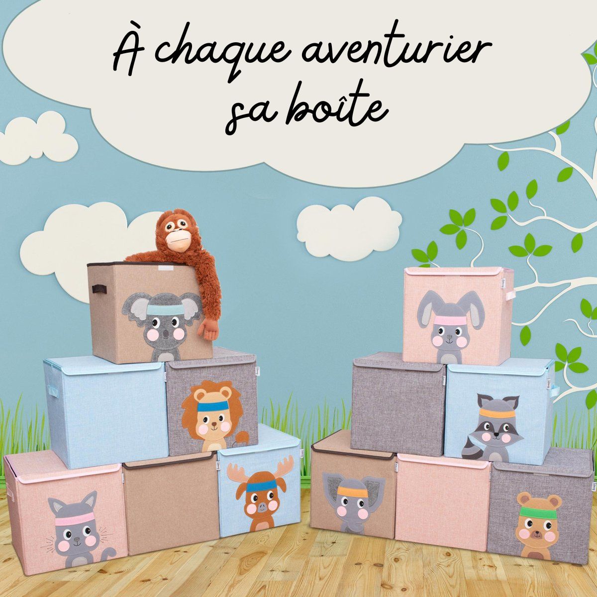 Boîte de rangement en tissu pour enfant "raton laveur" avec couvercle, compatible Ikea Kallax Lifeney Fackelmann - Mathon - 5