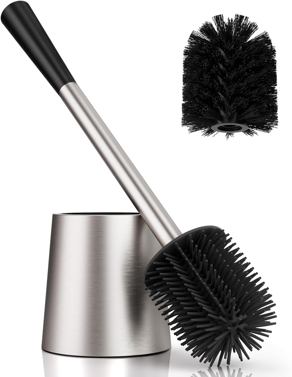 Brosse WC Ronde Argent avec 2 Têtes Remplaçables Vendos85 - Mathon