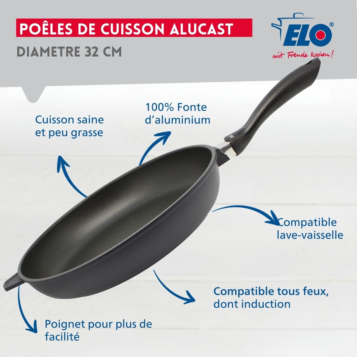 Poêle à frire 32 cm avec couvercle en verre sans PFAS  Alucast Elo - Mathon - 2