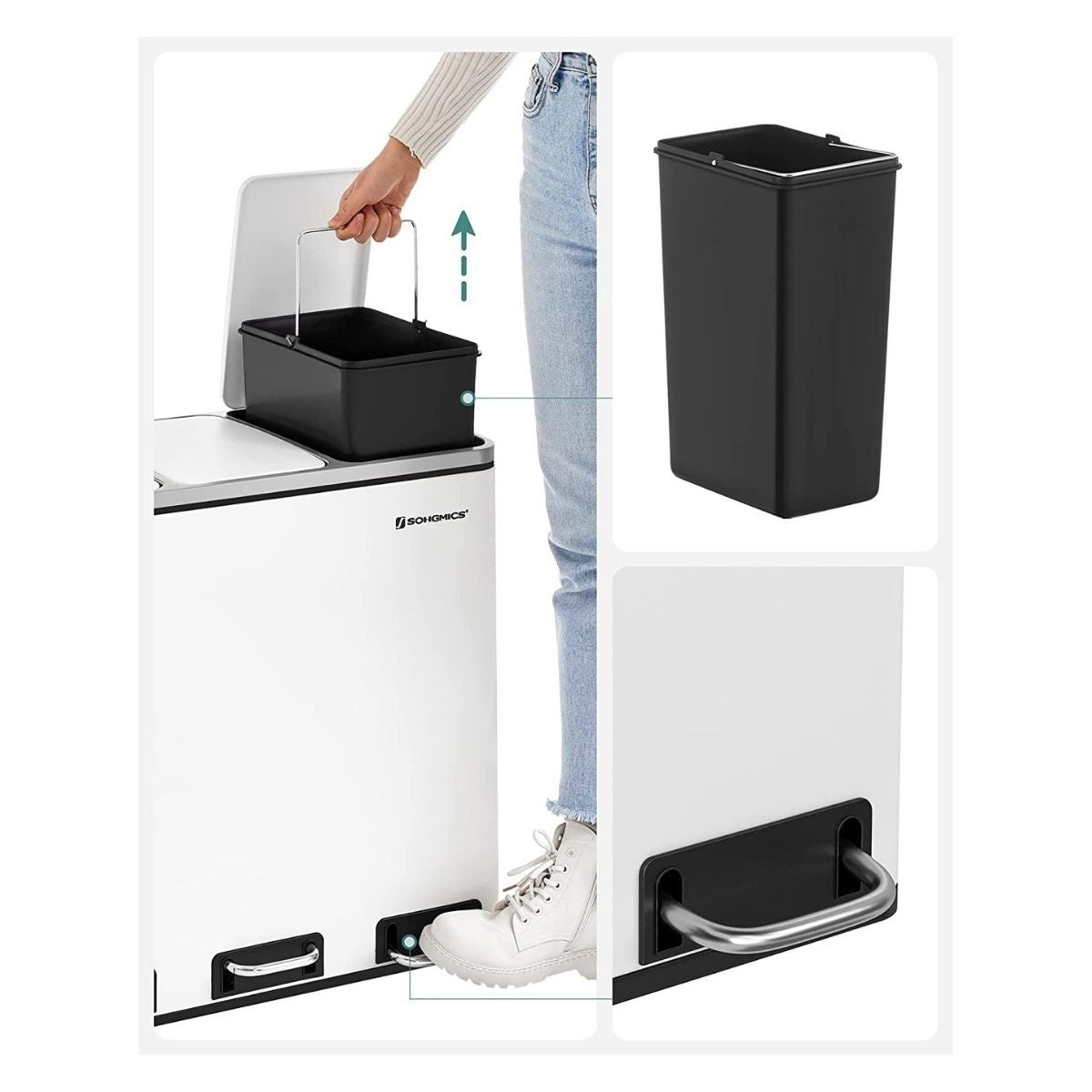 Poubelle de tri 3 bacs de 18L blanche à pédale Calicosy - Mathon - 5