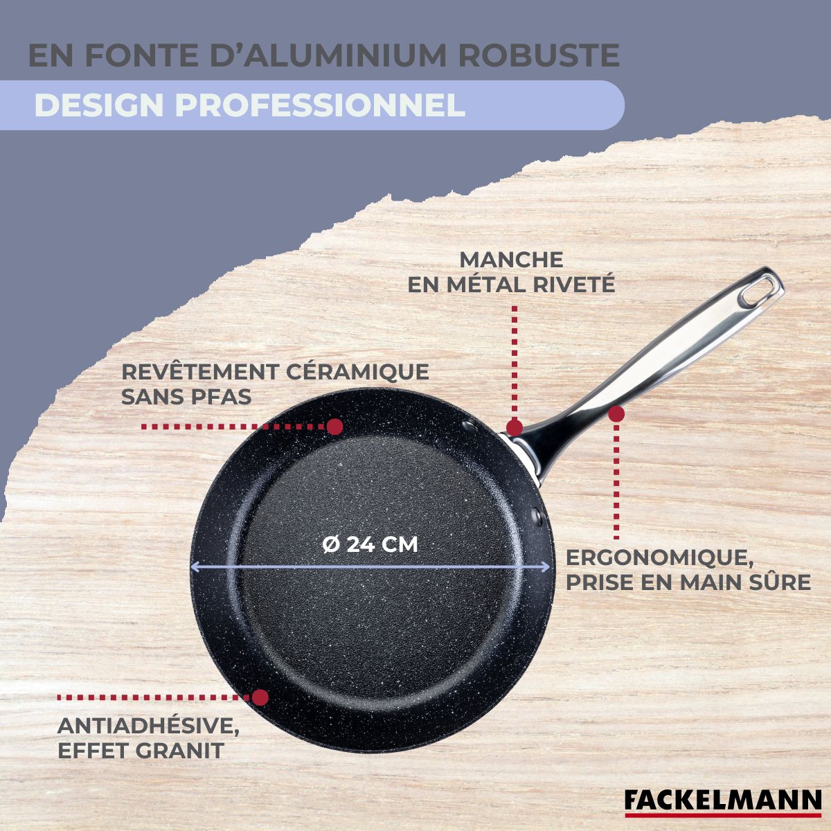 Poêle 24 cm fonte alu revêtement antiadhésif céramique sans PFAS Fackelmann - Mathon - 6