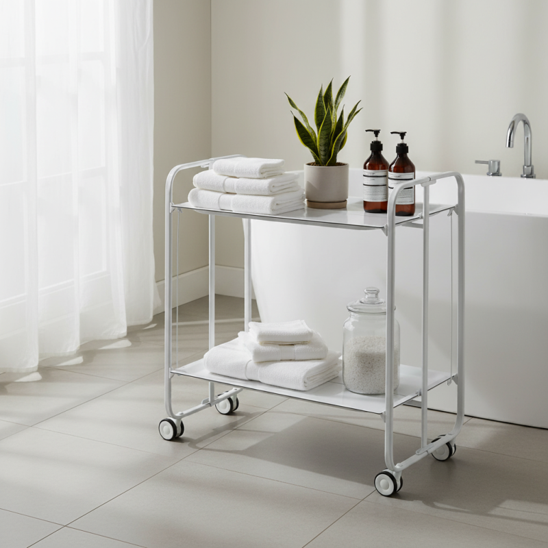 Desserte pliante 2 niveaux avec roulettes – structure blanche, bauhaus Don Hierro - Mathon - 4