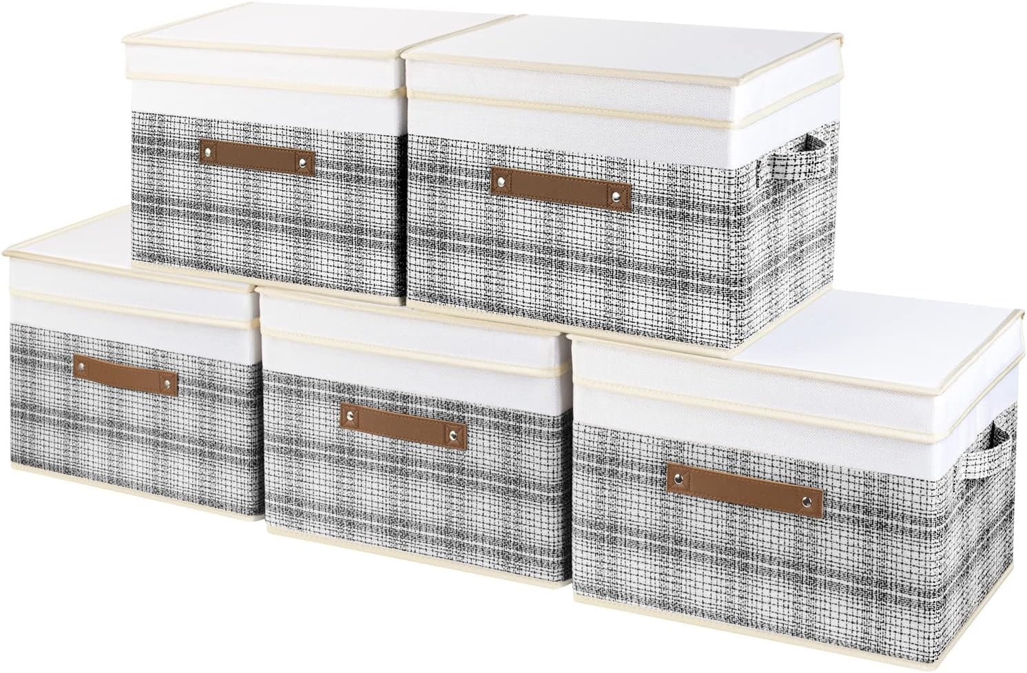 Set de 5 boîtes de rangement pliables Gris & Blanc Vendos85 - Mathon