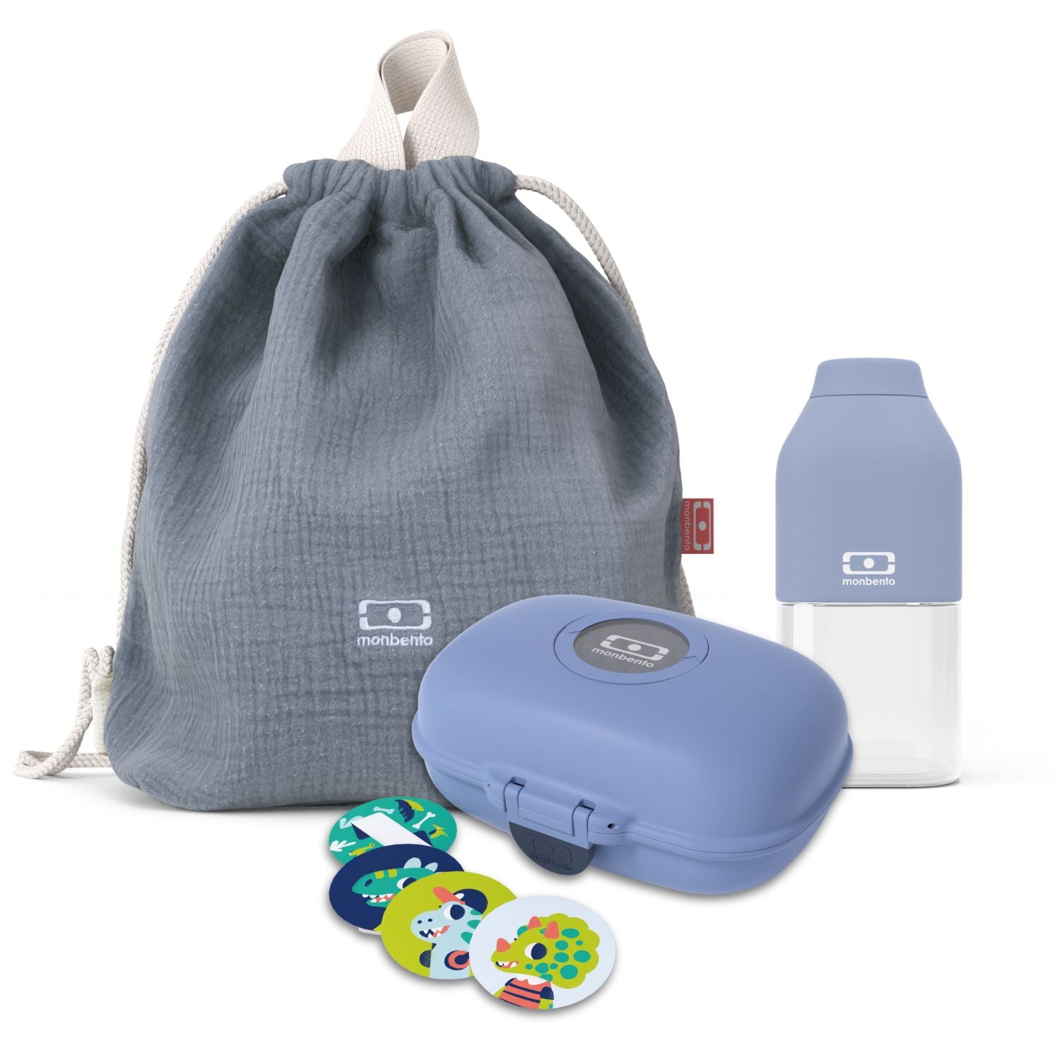 Set boîte à goûter enfants 600ml Bleu + Bouteille 330ml + Sac à dos Monbento - Mathon - 1