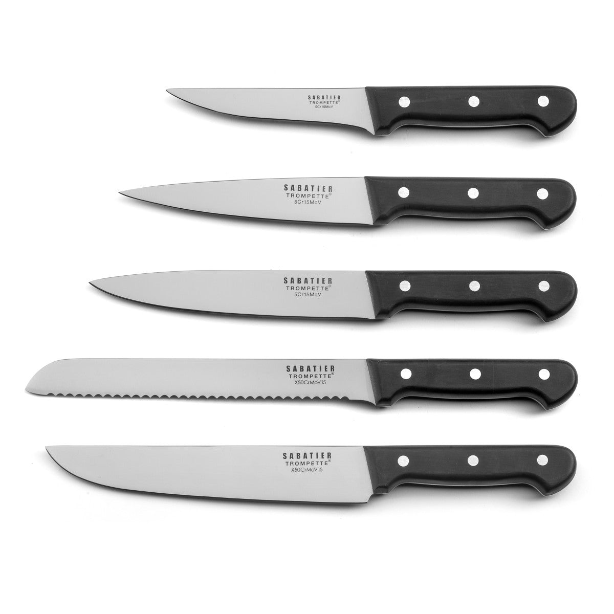 Universal - Bloc spaghetti bois noir avec 5 couteaux de cuisine Sabatier Trompette - Mathon - 2