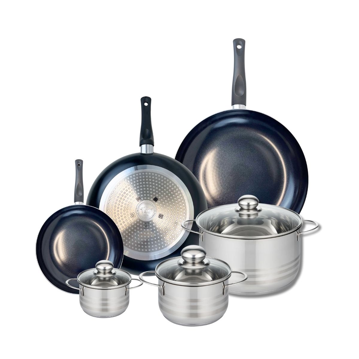Ensemble de 3 Poêles de cuisson 20, 28 et 32 cm et 3 faitouts 12, 16 et 24 cm  Prima Brillant Elo - Mathon - 1