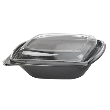 25Pcs - Saladier PET carré noir avec couvercle transparent 190x190x50mm 750ml FirstPack - Mathon