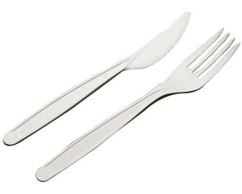 Kit couvert PLA blanc 2/1: couteau fourchette, emballage 18 cm - 250 unités FirstPack - Mathon