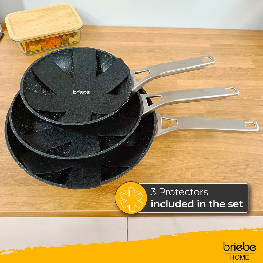 Set 3 Poêles à Frire Antiadhésives à Induction 20-24-28cm, Aluminium Forgé  Noir Black Titanium - Mathon - 5